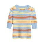 Aachoae-Fashion-Multicolor-Striped-Knitted-T-Shirt-Women-Casual-O-Neck-Bodycon-Tops-Ladies-Short-Sleeve-Summer-Tunic-Tshirts