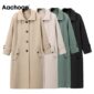 Aachoae Korean Solid Office Wear Long Coat Women Elegant Batwing Long Sleeve Coats Outerwear Thicken Warm Casual Woolen Coat
