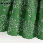 Aachoae-Chic-Floral-Embroidery-Mini-Dress-Women-Vintage-Puff-Sleeve-Green-Pleated-Dress-Female-Square-Collar-Casual-Dresses