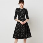 Aachoae-Elegant-A-line-Pleated-Dress-Women-Vintage-Dot-Print-Office-Midi-Dresses-Casual-O-Neck-Three-Quarter-Sleeve-Tunic-Robe