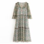 Aachoae-Vintage-Floral-Print-Chiffon-Long-Dress-Women-V-Neck-Ruffle-Party-Dress-Three-Quarter-Sleeve-Ladies-Casual-Midi-Dresses