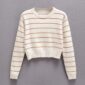 Aachoae Casual Striped Sweater Women O Neck Basic All Match Pullover Sweaters Long Sleeve Soft Thin Cropped Tops Lady Jumper