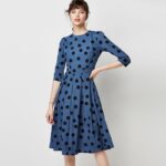 Aachoae-2020-Spring-Polka-Dot-Dress-Women-Vintage-Three-Quarter-Sleeve-Office-Casual-Dress-O-Neck-Ladies-Long-Pleated-Dresses