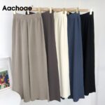 Aachoae-Solid-Knitted-Wide-Leg-Pants-Women-Drawsrting-Pleated-Loose-Home-Style-Pants-Lady-High-Waist-Casual-Office-Trousers