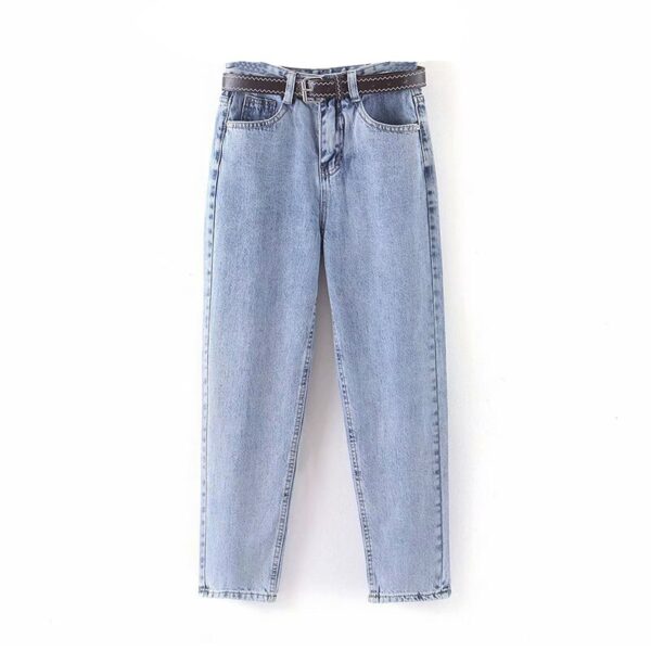 Aachoae Fashion Women Mom Jeans With Belt Cowboy Long Trousers Boyfriend Stretch Jeans Casual Female Washed Denim Harem Pants
