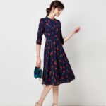 Aachoae-Vintage-O-Neck-Casual-A-Line-Cherry-Print-Dresses-Women-2020-Three-Quarter-Sleeve-Midi-Dress-Elegant-Party-Pleated-Dress