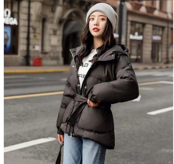 Women Autumn Winter Jacket Parkas Hooded Zipper Single Breasted Coat Thick Korean Fashion Sashes Jacket