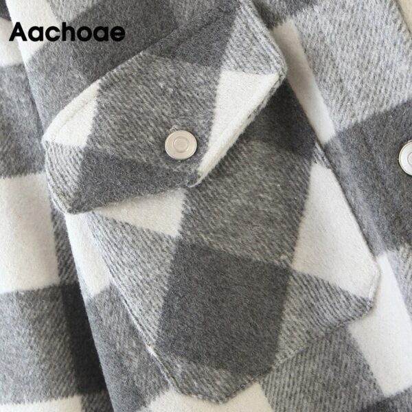 Aachoae Women Vintage Tweed Plaid Shirt Jacket Long Sleeve Single Breasted Coat With Pockets Turn Down Collar Ladies Jackets