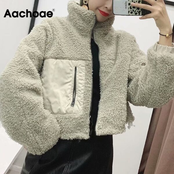 Aachoae Solid Thick Warm Fleece Coat Women Winter Autumn Long Sleeve Wearable On Both Sides Jacket Female Plush Overcoat Lady