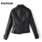 Aachoae Women PU Faux Leather Jacket Coat Streetwear 2020 Turn Down Collar Solid Moto Biker Jacket Long Sleeve Zipper Outerwear