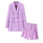 Aachoae Women Solid Office Waer Two Piece Set Double Breasted Shawl Collar Casual Blazer+Pleated Loose Shorts Lady Ropa Dama