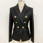 Newest Fall Winter 2020 Designer Blazer Jacket Women's Lion Metal Buttons Double Breasted Synthetic Leather Blazer Overcoat