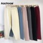 Aachoae Women Solid Elastic Waist Knitted Pants With Pockets 2020 Fashion Casual Long Trousers Female Autumn Winter Casual Pants