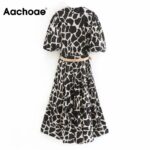 Aachoae-Women-Fashion-Animal-Print-Midi-Dress-With-Belt-Puff-Short-Sleeve-Ruffles-Dresses-Turn-Down-Collar-Office-Shirt-Dress