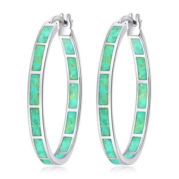 CiNily Blue Green Fire Opal Stone Hoop Earrings Silver Plated Rose Gold Color Big Round Circle Hip Hop Punk Party Jewelry Woman