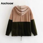 Aachoae-Chic-Patchwork-Velvet-Hoodies-Sweatshirts-Women-Batwing-Long-Sleeve-Hooded-Pullover-Half-Zipper-Pockets-Hoodie-Top