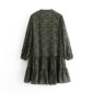 Aachoae Leopard Print Casual Dresses Women V Neck Elegant Mini Dress Vintage Long Sleeve Loose Pleated Dress Spring 2020