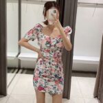 Aachoae-Women-Floral-Print-Mini-Dress-Sexy-Bodycon-Beach-Dress-With-Belt-Puff-Short-Sleeve-Chic-Dress-Summer-Vestido-De-Festa