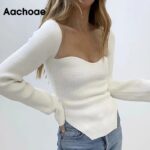 Aachoae-Chic-Solid-Pullover-Sweater-Women-Irregular-Hem-Flare-Long-Sleeve-Stylish-Knitted-Sweaters-Lady-Square-Neck-Sexy-Tops
