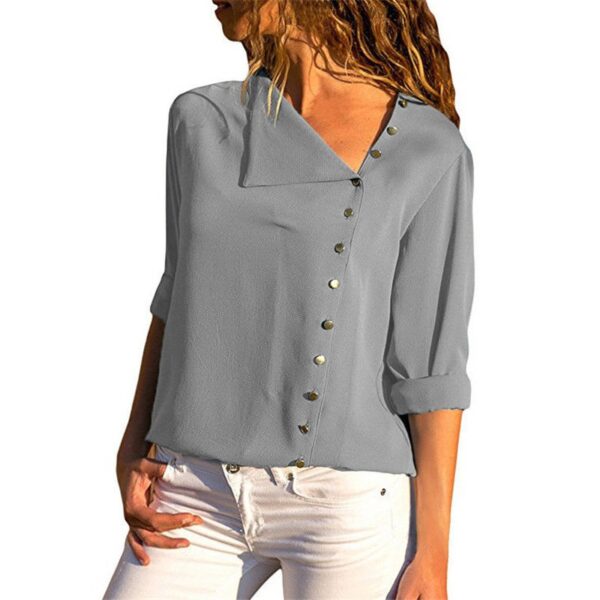 Aachoae Blouse 2020 Fashion Long Sleeve Women Blouses and Tops Skew Collar Solid Office Shirt Casual Tops Blusas Chemise Femme