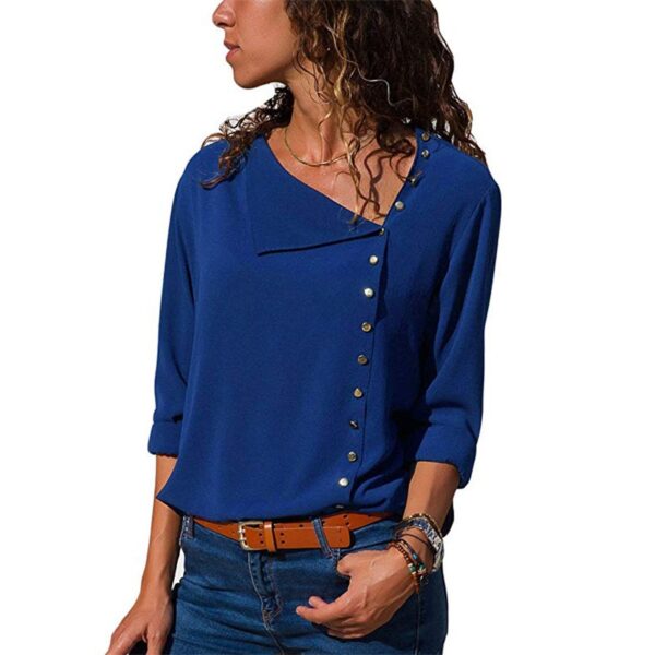 Aachoae Blouse 2020 Fashion Long Sleeve Women Blouses and Tops Skew Collar Solid Office Shirt Casual Tops Blusas Chemise Femme