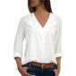 Aachoae White Blouse Long Sleeve Blouse Double V-neck Women Tops and Blouses Solid Office Shirt Lady Blouse Shirt Blusas Camisa